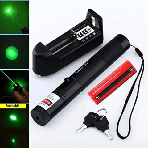 RL-303 Green Laser Pointer Rechargeable with Safety Lock Key & Charger – High Power Laser for Teaching, Astronomy & Professional Presentations