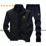 Men's Fleece Track Suit - 2 Pcs - Black - Plain Collar Design