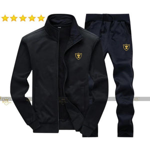 Men's Fleece Track Suit - 2 Pcs - Black - Plain Collar Design