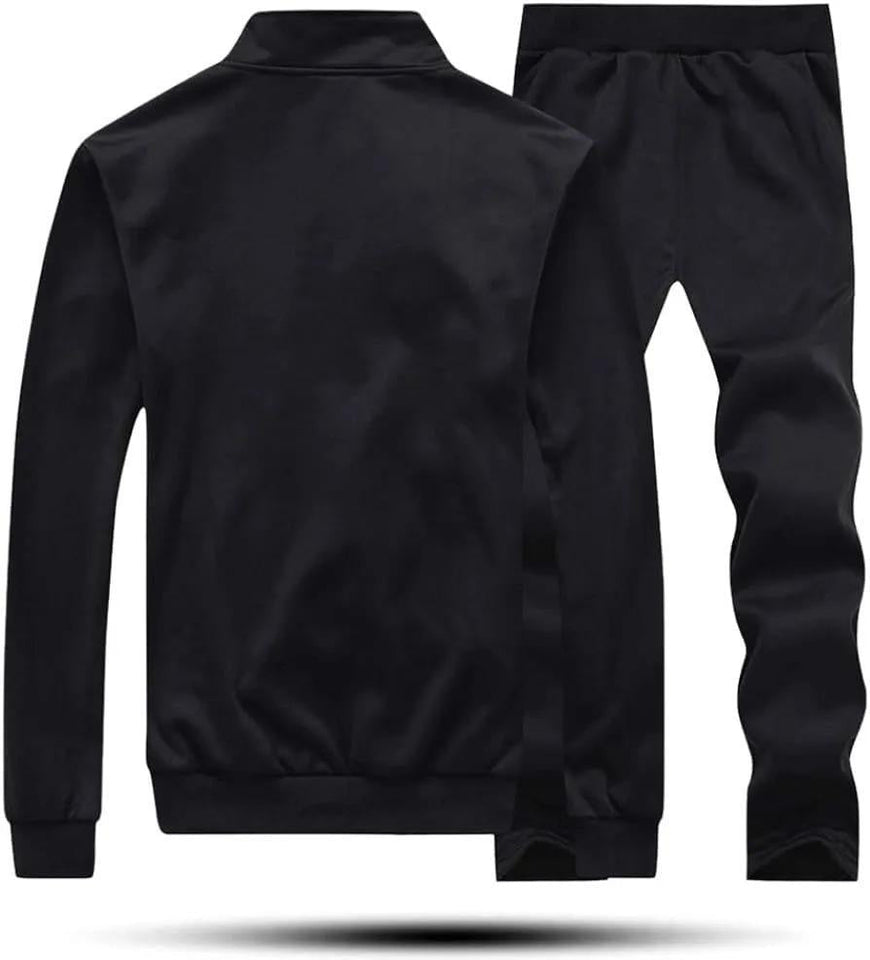 Men's Fleece Track Suit - 2 Pcs - Black - Plain Collar Design