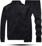Men's Fleece Track Suit - 2 Pcs - Black - Plain Collar Design