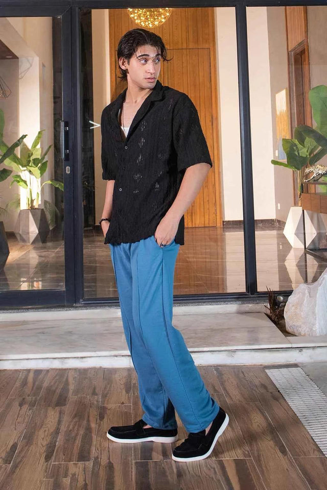 Midnight Black Textured Shirt for Effortless Style and Comfort EW-000323-M111