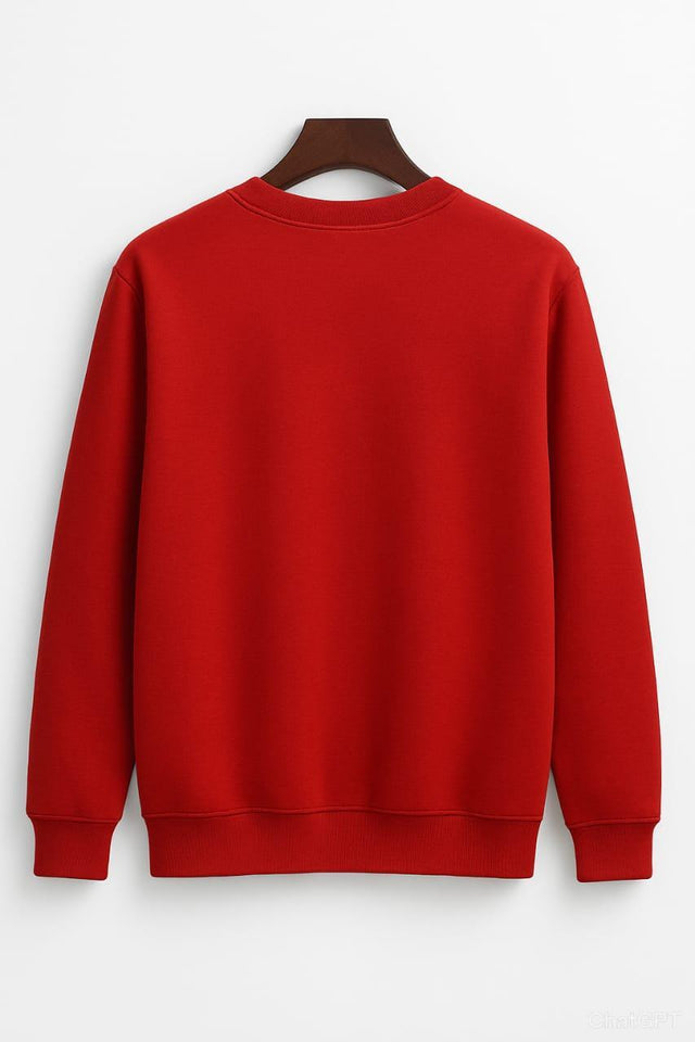 Men&#39;s Fleece Embroidered Sweatshirt - 1 Pc, Round Neck in Red