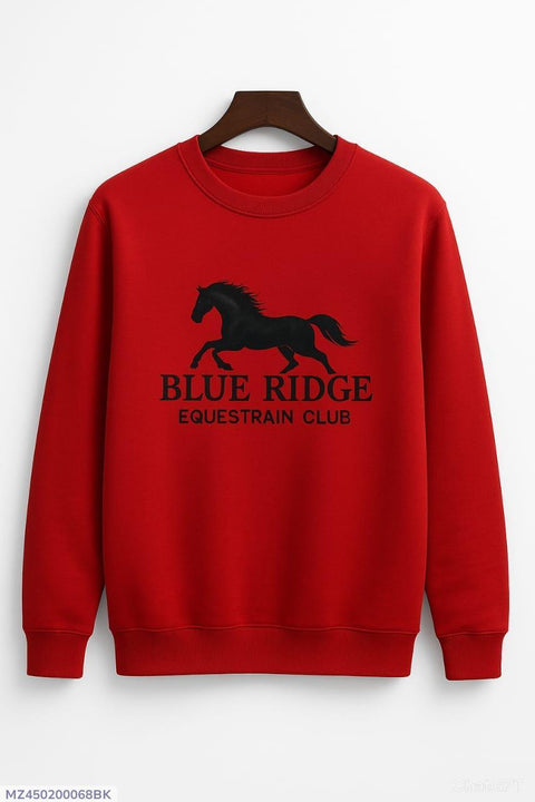 Men's Fleece Embroidered Sweatshirt - 1 Pc, Round Neck in Red