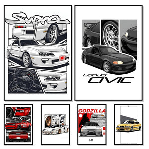 Racing Cars Jdm Honda Civic Lamborgini Supra Wall Posters Wall Decorations For Any Room